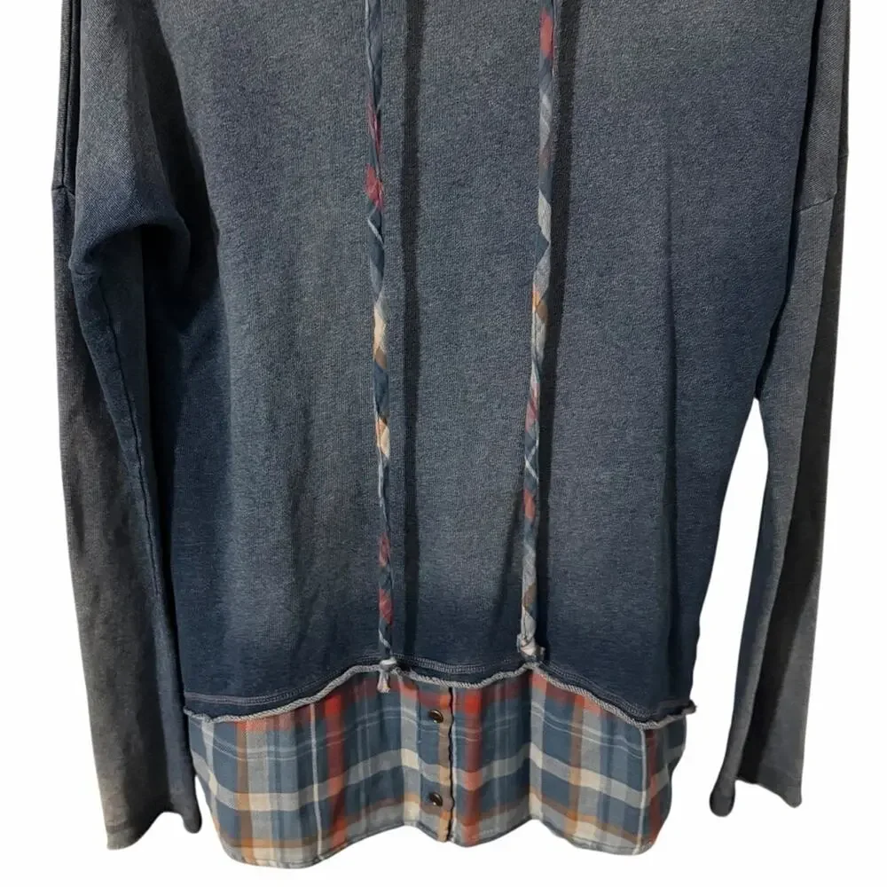 NEW Anthropologie Cloth & Stone Chambray Plaid Hoodie Size Small - Picture 5 of 9